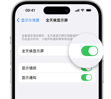 城中苹果15预约维修分享iPhone15如何设置全天候显示屏幕可见 